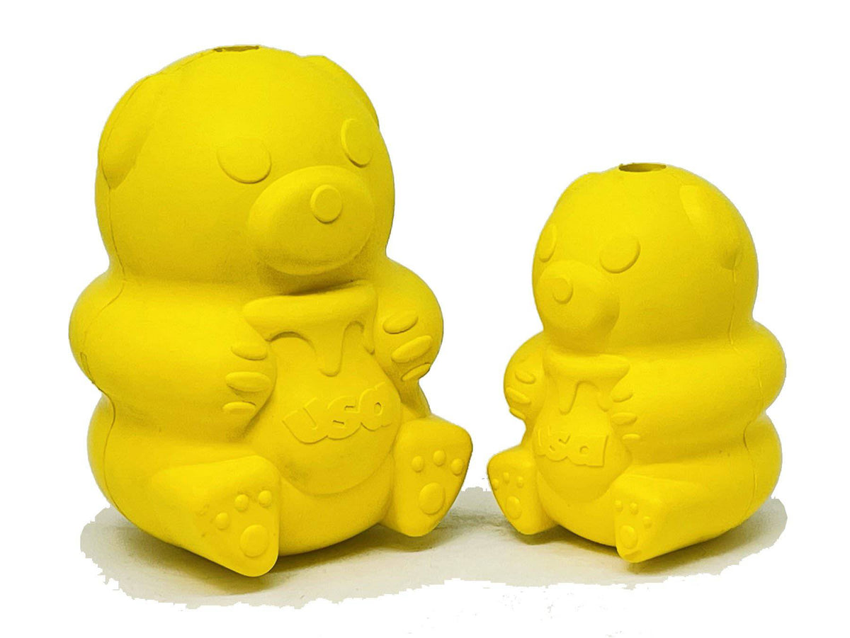 Honey Bear Treat Toy — Medium and Large Honey Bear sizes shown together; select one size.