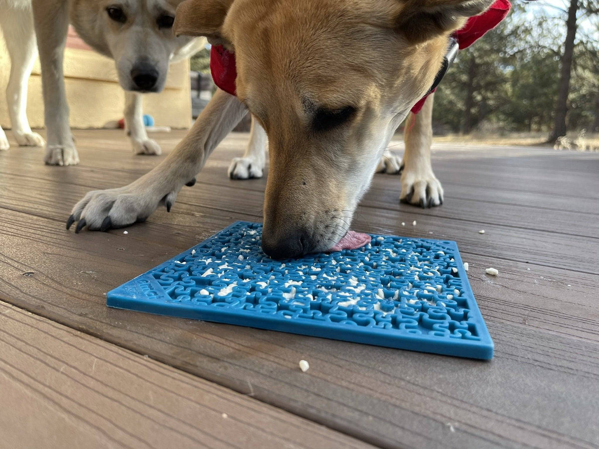 Jigsaw Lick Mat — Blue Jigsaw mat shown in use; food is not included.