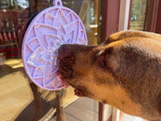 Lotus Suction Lick Mat — Pastel Purple Lotus mat shown in use.