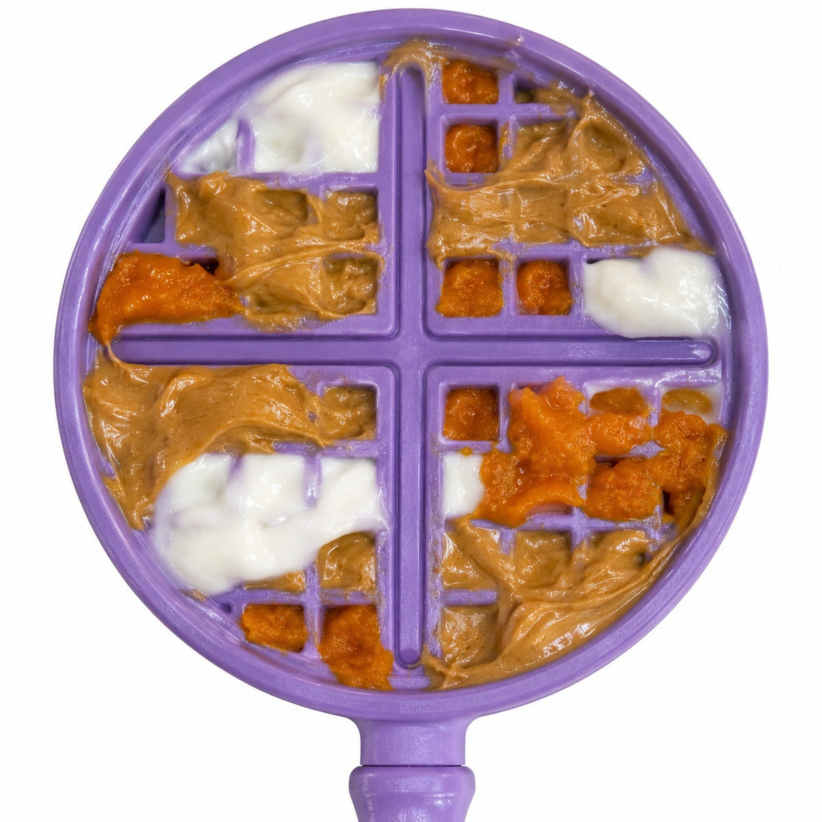 Handheld Lick & Training Stick — Pastel Purple Waffle training stick shown with food; one stick is included.