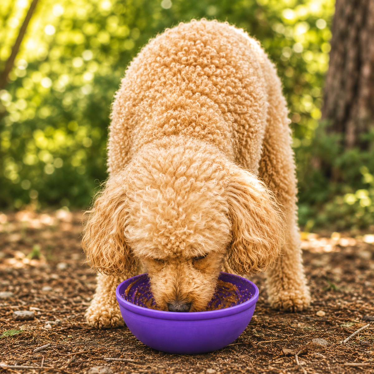 Garden Wobble Feeder — Purple Garden Wobble Feeder shown in use.